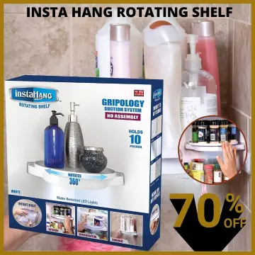 INSTAHANG Rotating Shelf, Storage Organizer with Water-Resistant LED  Lights, No-Assembly Wall-Mounted Shelf for Kitchen and Bathroom Caddy  Storage