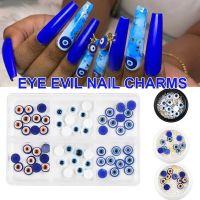 1Box Mini Blue Evil Eyes Nail Decorations Mixed 3D Resin Moon Beads Acrylic Nail Rhinestones Lucky Blue Eye Bead NAILS Charms H