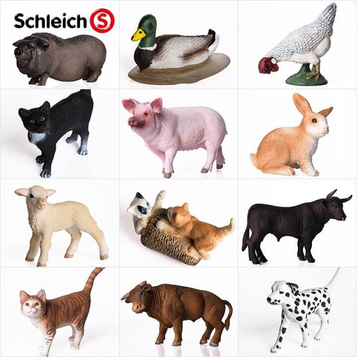 genuine-schleich-sile-animal-model-poultry-chicken-pig-cat-rabbit-duck-puppy-small-animal-toys