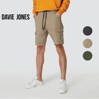 DAVIE JONES กางเกงขาสั้น ผู้ชาย เอวยางยืด สีกากี สีเทา สีเขียว  Elasticated Shorts in khaki grey green PL0015KH GY GR