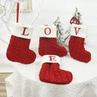 1pc Letters Christmas Knitting Stocking Christmas Tree Pendant Decorations Home Xmas Gift Snowflake Alphabet Christmas Socks Red