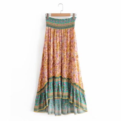 Vintage Chic Hippie Women Floral Print Beach Bohemian Long Skirt High Waist Rayon Cotton Asymmrtrical Boho Skirts Femme