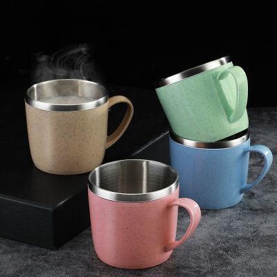 【jw】ஐ☼◊  Layer Anti-scalding Cups Plastic Handle Mug Drinks Cup for Office Tumbler