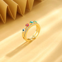 Handicrafted Female Personality Hip Hop Multi Color Oil Dropping Devils Eye Ring Copper Micro Set Zircon Open Ring 310L