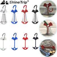 6Pcs Deck Plank Board Tent Stakes Aluminum Spring Tent Anchor Pegs Fishbone Cord Adjuster with Carabiner for Hiking Camping Tool