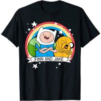 [S-5XL]เสื้อยืด พิมพ์ลายกราฟิก CN Adventure Time Finn &amp; Jake Rainbow Banner สําหรับผู้ใหญ่Size S-5XLS-5XL