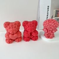 Rose Bear Heart Mold Bouquet Flower Valentineday DIY Mold Heart Shape Silicone Candle Mould