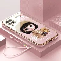 Hontinga Casing Case For Samsung Galaxy A12 M12 Case Fashion Cartoon Cute Girl Luxury Chrome Plated Soft TPU Square Phone Case Full Cover Camera Protection Anti Gores Rubber Cases For Girls