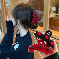 Retro Woolen Weave Flowers Shark Hair Clip Clamp Vintage Elegant Ponytail Hair Crab Claw Barrette Girls Women Hair Accessories