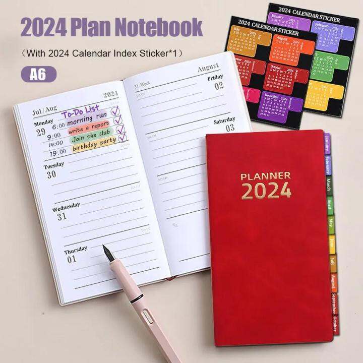 2024 Planner Notebook A6 Agenda Notepad 365 Days English Inside Page with Calendar Index Sticker