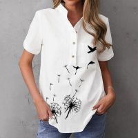 Fashion Elegant Short Sleeve Woman Shirt Casual Blouse Loose Printed Shirt Woman Weekend Top