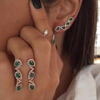 Fashion green cz stone jewelry teardrop cubic zirconia long climber earrings for women Romantic European lady fashion earring