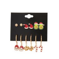 6คู่ Tiny Stud ต่างหูชุดน่ารัก Crutch Snowman Hoop Dangle ต่างหู Santa หมวกเจาะต่างหูคริสต์มาสต่างหูชุด