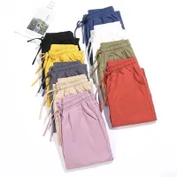 Clothinghouse_shop กางเกงขายาวผญ กางเกงลำลองหญิง ผ้าฝ้ายขายาว มีกระเป๋าข้าง เชือกรูดได้ มี9สีให้เลือก กางเกงผ้าลินินขายาว รหัส B001