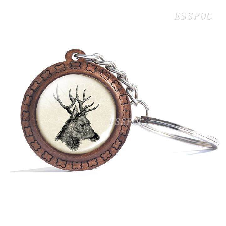 yf-deer-wooden-keychain-glass-cabochon-jewelry-women-men-vintage-animal-pendant-black-and-white-elk-key-chain-christmas-gifts