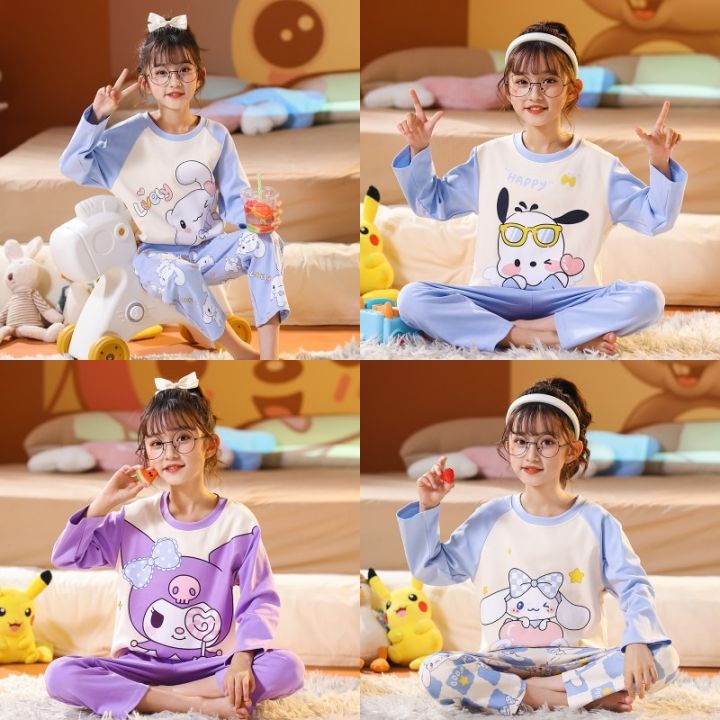 Sanrioes Anime Cinnamoroll Kuromi Children Pajamas Sets Cartoon Kawaii Boy  Girl Sleepwear Kids Home Clothing Thermal Underwear