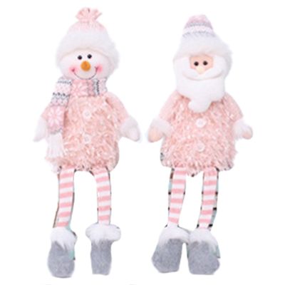 Christmas Pink Stretchable Santa Claus Snowman Plush Dolls Toy Baubles Xmas Decoration Ornament Craft Gift Home Decors