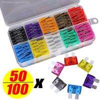 ○﹉◊ 50/100pcs Automotive Fuse Set Medium Size Blade Fuse for Auto Truck 2-35A Fuse with Box Clip Automotive Accessories