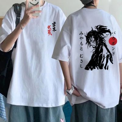 ญี่ปุ่น Anime Vagabond เสื้อยืดผู้ชายผู้หญิงสบายๆ Harajuku Streetwear ฤดูร้อน Miyamoto Musashi เสื้อแขนสั้น