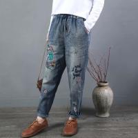 Large  Size Women Jeans Embroidery Straight Loose Long Trousers denim pants