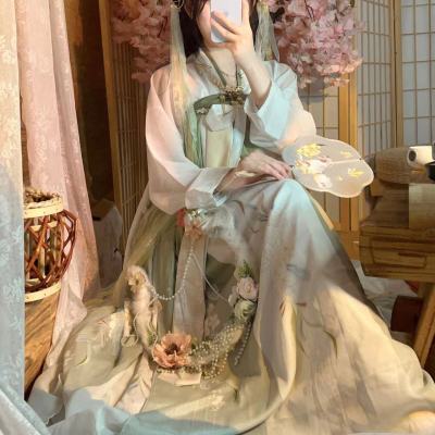 Blossom Banxia Hanfu ผู้หญิง,กระโปรงยาวถึงหน้าอกพิมพ์ลายกะหล่ำปลีทุกวันฤดูใบไม้ผลิและฤดูร้อน
