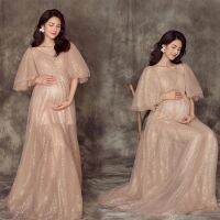 【DT】hot！ Photography Props Perspective Blingbling Maternity Dresses Sleeves Pregnancy Studio Shoot Photo