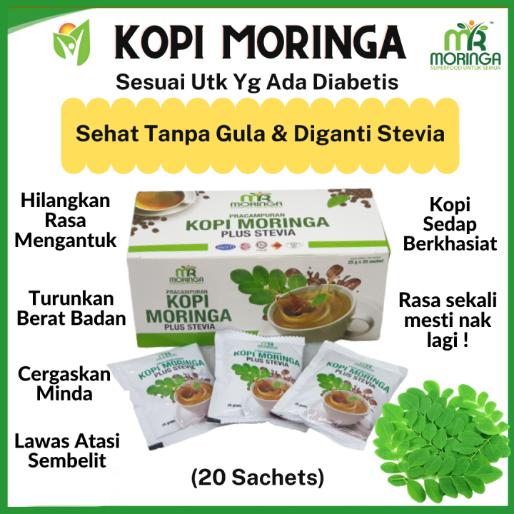 MR Moringa Kopi Moringa Plus Stevia (20 Sachets) Sesuai Bantu
