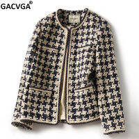 GACVGA 2023 Elegant สานลายสก๊อตผู้หญิง Blazer พร้อมกระเป๋าและซับฤดูใบไม้ร่วงฤดูหนาว Causal T Coat สำนักงานสุภาพสตรีชุด Jacket