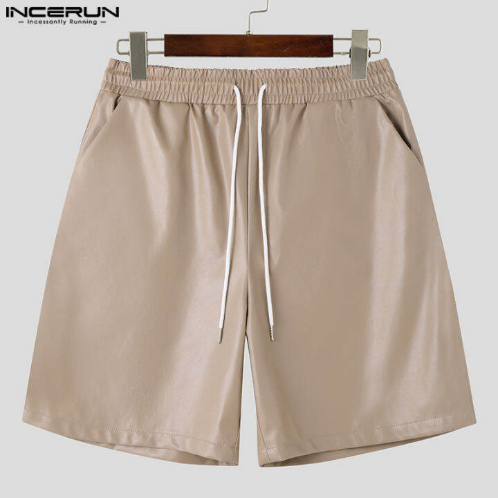 [Perfectly] INCERUN Men's Versatile PU Leather Shorts Loose Straight ...