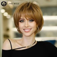 7JHH WIGS Short Bob Wig Ombre Blonde Wig for Women Daily Party Natural Synthetic Hair Wig with Bangs Heat Resistant Fiber [ Hot sell ] Gktinoo Fashion