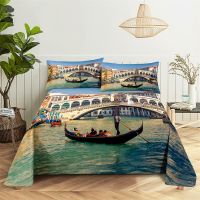 ✲✺ Urban Natural Scenery 0.9/1.2/1.5/1.8/2.0m Digital Printing Polyester Bed Flat Sheet With Pillowcase Print Bedding Set