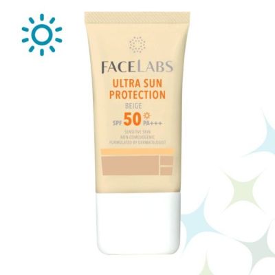 FACELABS ULTRA SUN PROTECTION BEIGE SPF 50 PA+++ ครีมกันแดดสีเบจ สูตรปกป้องทุกสภาพผิวแม้ผิวแพ้ง่าย 20ml. (ลดล้างสต๊อค)