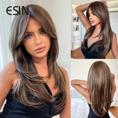 ESIN 24 Inches Synthetic Wig Medium Wavy Ombre Mixed Dark Blonde Wigs for Women Ombre Layered Hair Natural Daily Party Wigs [ Hot sell ] tool center