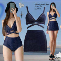 [พร้อมส่ง] New jeans bikini set V.1 ชุดว่ายน้ำ บิกินี่ปริ้นลายยีนส์ bn