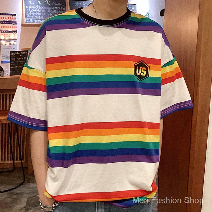 เสื้อยืดแขนสั้นพิมพ์ลายสีรุ้งสำหรับผู้ชายsc5721-qc7311633