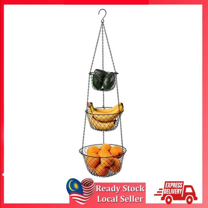 3Tier Wire Fruit Hanging Basket, Vegetable Kitchen Storage Basket