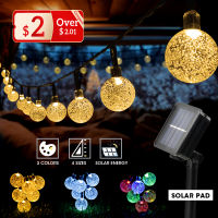 8โหมดโคมไฟพลังงานแสงอาทิตย์กลางแจ้ง festoon LED String Light Street Garland Crystal Ball Garden Wall สำหรับตกแต่งคริสต์มาส5-12M