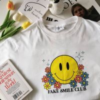 ALLSOUL เสื้อยืด oversize พร้อมส่ง!! ลาย Fake​ smile​ T-shirt​เสื้อยืดคอกลมผ้าฝ้าย