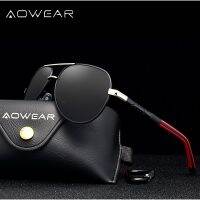 AOWEAR การบินแว่นตากันแดดสุดหรูผู้ชายกระจกเงาขับขี่โอเวอร์ไซส์โพลาไรซ์แว่นกันแดดสไตล์เรโทรดีไซเนอร์มีเคส