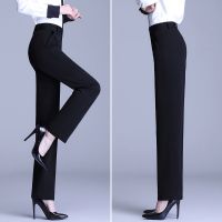 the summer sense of vertical thin section trousers for women to work straight tall waist loose feet black overalls