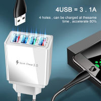 ที่ชาร์จแบบปลั๊ก USB,4พอร์ต USB ชาร์จเร็วปลั๊ก33W อัจฉริยะชาร์จเร็ว3.0,อะแดปเตอร์ USB หลายช่องชาร์จเร็วสำหรับ iPhone 11 12 Pro Max XR 8 7 6S ซัมซุง S21 S20 S10 S9 S8