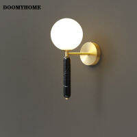 DOOMYHOME โคมไฟเชิงเทียน LED หินอ่อน5W,โคมไฟผนังแบบนอร์ดิกห้องนั่งเล่นสุดสร้างสรรค์สำหรับระเบียงโรงแรมชุดชั้นในแบบหรู Sconce ผนังในร่มข้างเตียง