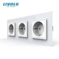 Livolo New EU Standard Power Socket  Outlet Panel  Triple Wall Power Outlet Without Plug Toughened Glass C7C3EU-11/2/3/5 Electrical Circuitry  Parts