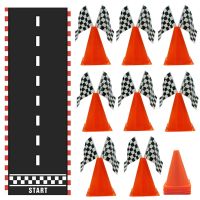 Race Car Birthday Supplies Traffic Cones Checkered Flag Floor Road Decorations Racing Theme