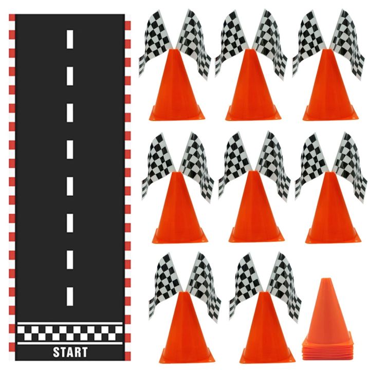 Race Car Birthday Supplies Traffic Cones Checkered Flag Runway Floor ...