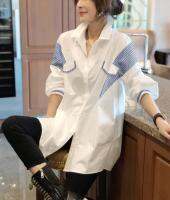 White Mid-Length Long-Sleeved Shirt Womens Loose Casual Large Fashion Top Spring 2022 New European Station