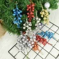 3pcs Glitter Artificial Cherry Berry Christmas Tree Decoration For Home Fake Flowers Xmas Party New Year Hanging Ornaments