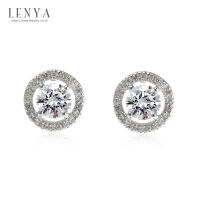 LenYa Jewelry ต่างหู DiamondLike ขนาด 5มิล ล้อมรอบด้วย คิวบิคเซอร์โคเนีย ตัวเรือนเงินแท้ชุบทองคำขาว สวยงามอลังการ ใส่ติดหูดูดีได้ทุกวัน