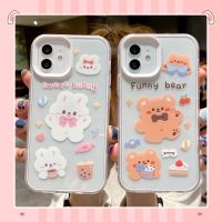 2 1 เคสโทรศัพท์มือถือแบบใส หนา กันกระแทก ลายกระต่าย หมีบราวน์ สีขาว สําหรับ 6s 7 8 plus XR 12 13 pro max