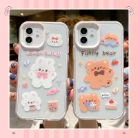 2 in 1 เคสโทรศัพท์มือถือแบบใส หนา กันกระแทก ลายกระต่าย หมีบราวน์ สีขาว สําหรับ iphone 6s 7 8 plus XR 11 12 13 pro max